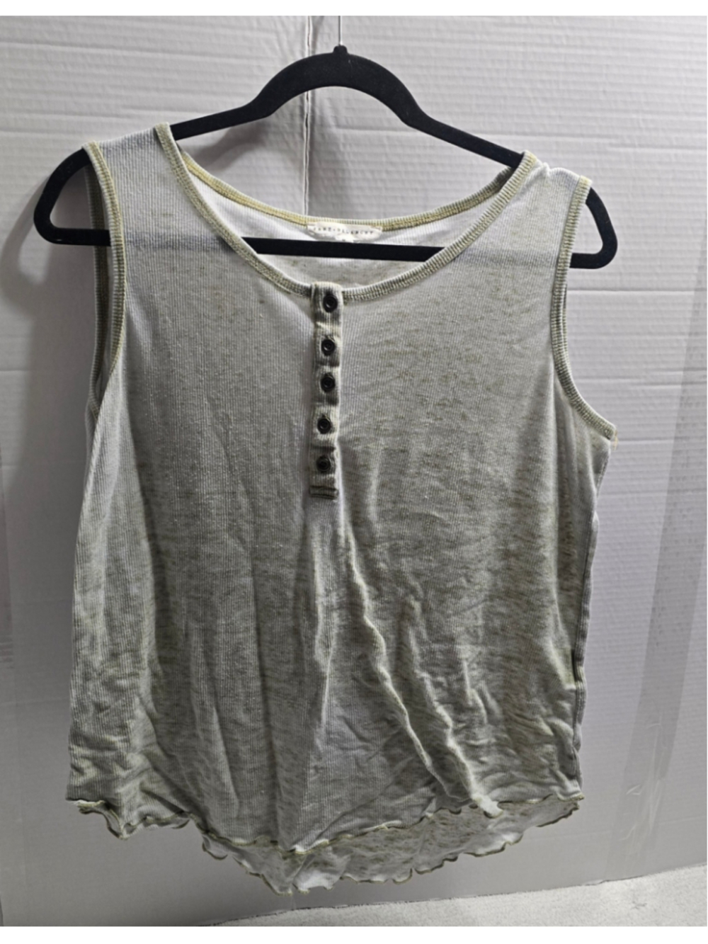 Women's Jane + Delancey Ribbed Henley Tank Top Grey Green Size M
